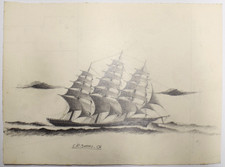 drawing DISEGNO BOZZETTO lapis su carta 1900 "VELIERO BARCA NAVE" 60
