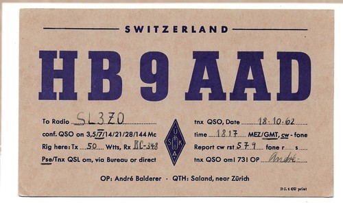 Radio qsl hb9aad saland zurigo - qsl,
