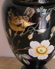 BELLA ANTICA LAMPADA-VETRO OPALINE-ARTISTICO DECORO FLOREALE DIPINTO A MANO-LUME