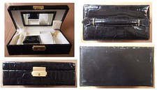 Portagioielli portagioie vintage in pelle? nera con velluto, specchio e chiave