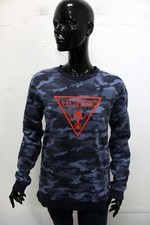 Guess Felpa Donna Taglia S SweatShirt Sweater Blu Maglia Maglietta Cotone Logo