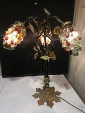 RARA- GRANDE LAMPADA DA TAVOLO VINTAGE GRAPPOLO UVA VETRO DI MURANO 3 PARALUMI BASE OTTONE