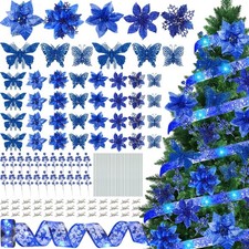 137 Pcs 5 Styles Christmas Poinsettia Glitter Flowers 3 Styles Hollow Out But...