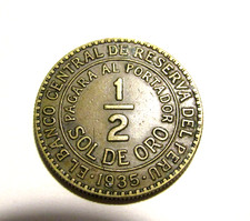 Peru 1935 1/2 Sol de Oro Coin