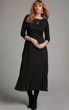 Together Piega Gonna Midi Abito IN Nero UK 20 Forti (fm211-1)