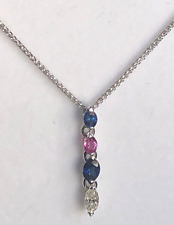 Collana Oro Bianco 750°/°° 18kt. Diamante Zaffiri Blu Rosa Naturali