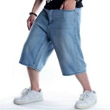 Men Denim Shorts Loose Hip Hop Cropped Jeans Blue Skateboard Short Pants New