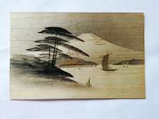 cartolina Giappone antica dipinta su legno Balsa-