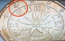 ERRORE 2 EURO CENT 2020 AUSTRIA FRATTURA CONIO