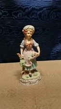 Statuetta Scultura Porcellana Capodimonte Biscuit Fanciulla Fiori Vintage 