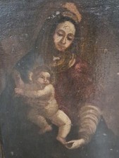 Dipinto Olio Su Tela Madonna Con Bambino XVII/XVIII Sec