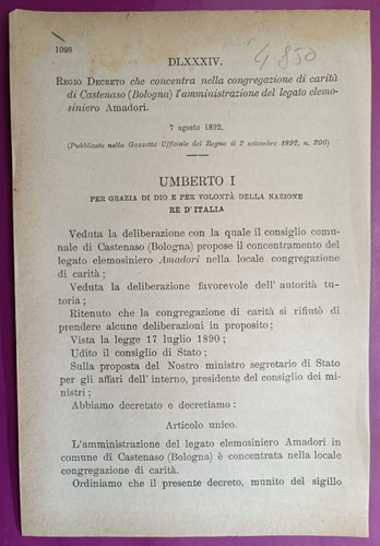 Castenaso 1892 regio decreto - regio,