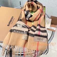 Sciarpa Burberry classica beige a quadri in cashmere con logo ricamato nuova con etichetta