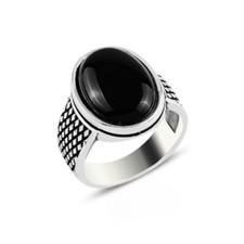 Fatto a Mano 925 Argento Sterling Uomo Anello Con Onice Nera Pietra - Elegante A