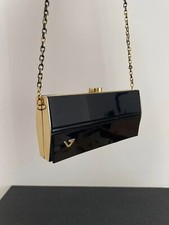 Borsa pochette Clutch vintage nera in bakelite e oro