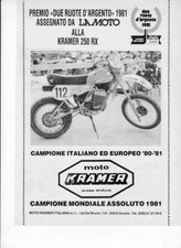 advertising Pubblicità  MOTO KRAMER '250 RX 1982 REGOLARITA EPOCA VINTAGE ENDURO