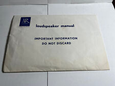 AR ACOUSTIC RESEARCH LOUDSPEAKER MANUAL-MANUALE DIFFUSORI AR-4 AR-6 AR-7