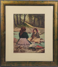 Dipinto ad Olio Originale Fine '800 / Inizio '900 "Le Lavandaie al Fiume" Quadro