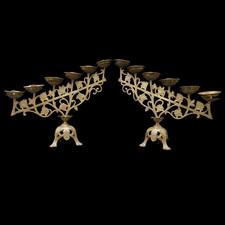 ANTICA COPPIA DI CANDELABRI PORTA CANDELA DA ALTARE CHIESA LIBERTY IN BRONZO