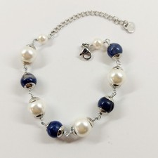 Bracciale in acciaio alluminio con sodalite tonda da 8 mm e perle sintetiche 