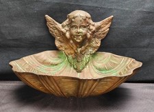 Antica Acquasantiera In Bronzo Con Angelo 