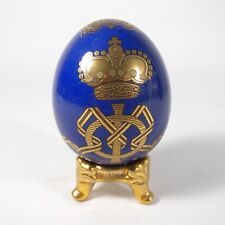 U975 UOVO UOVA OVETTO IN PORCELLANA DORATA BLU CORONA ORO STILE FABERGE VINTAGE