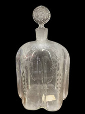 Antica ampolla decanter bottiglia in vetro trasparente con decoro floreale Ar...