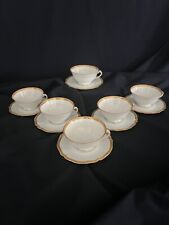 Tasses et sous-tasses, Fabrique Royale, Limoges, lot de 6, liseré doré