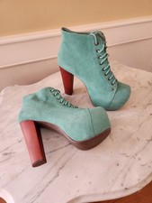 Stivaletti Jeffrey Campbell Lita stringati plateau pelle blu acqua donna taglia 9 M