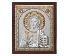SACRO ICONA RUSSA QUADRO GESU CRISTO DETTAGLI ORO Cm.36x30 ARGENTO 925% 3302/4