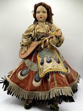 Bambola vintage Joao Perotti feltro zingaro legno chitarra pavone vestito Lenci