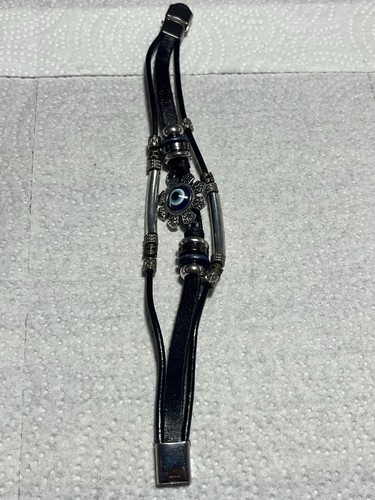 Bracciale pelle nera malocchio
