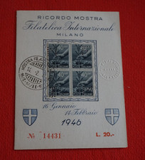 Ricordo mostra filatelica Internazionale Milano 1946 Quartina 40 centesimi