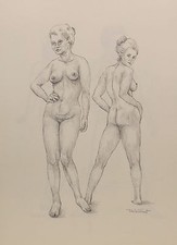 2 Ragazze/Donne Atto No.47 "Pittura/Tecnica Mista. Firmato Wedekind