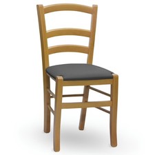 Sedia Venezia in legno noce chiaro con seduta in similpelle grigio antracite