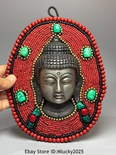 Ciondolo testa di Buddha Sakyamuni turchese tibetano antico 8'' T611