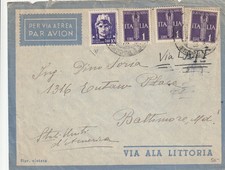 LETTERA POSTA AEREA PER U.S.A. AFFRANCATA CON £ 10 IMPERIALE+ 3X1 £ P.AEREA