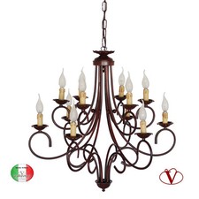 Mariella Lampadario classico12 luci Ferro Battuto sospensione Made in Italy