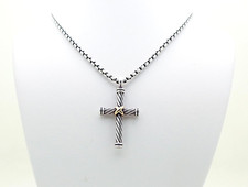 Collana Estate David Yurman argento sterling oro 18 carati ciondolo croce cavo 26,5"