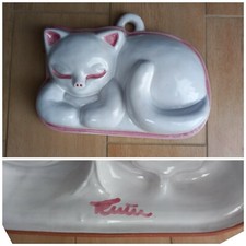 vintage THUN formella grande gatto bianca rosa ceramica fuori produzione no box