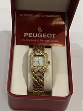 Meraviglioso Orologio Donna Gioielli "PEUGEOT" Bracciale Tono Oro, Cristallo Swarovski