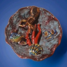 Piatto Vintage In Rilievo Ceramica Vietrese Buono