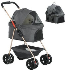 AllMyPets Passeggino per Cani 3 in 1 con Trasportino e Cestino Grigio R4770GY