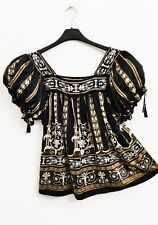 Top Eci New York effetto seta stile boho fantasia barocca con maniche a sbuffo