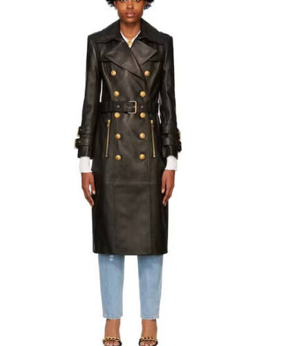 Donna nero pelle cappotto - nero,
