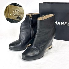 CHANEL stivali corti stivaletti scarpe donna taglia 36c nero COCO MARK 