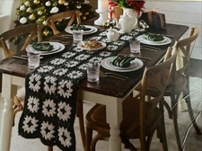 Tablerunner maglia shabby chic 14”x 72” verde bianco nuovo con etichetta retrò tutto cotone