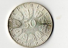 Austria , 1974 , moneta 50 sh. argento , floricoltura , da pulire