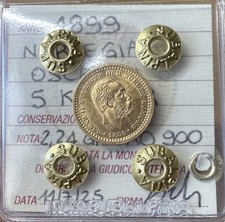 MONETA NORVEGIA OSCAR II 5 KRONOR 1899 2,24 gr ORO 900 sigillata FDC SUBALPINA