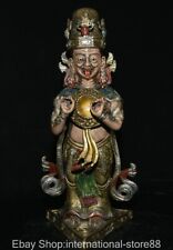Scultura Buddha Zashi Lhamo 16,4" antichi dipinti in bronzo tibetano